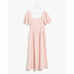 Madewell Linen-Blend Eyelet-Sleeve Lucie Smocked Midi Dress - Wisteria Dove